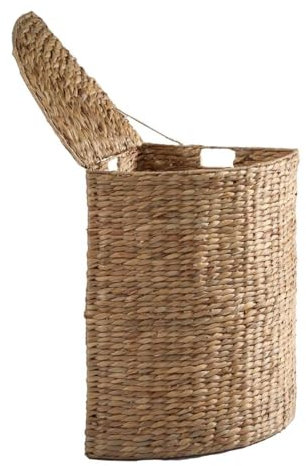 Calicosy - Panier À Linge d'angle - Jacinthe d'eau - Matière Naturelle Robuste - avec Couvercle Et Anses - Salle De Bain, Buanderie, Chambre - Larges Dimensions - L 40 x l 40 x H 65 cm