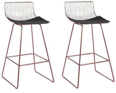 Set of 2 Metal Bar Chairs Counter Height Stool PU Leather Pad Rose Gold Fredonia
