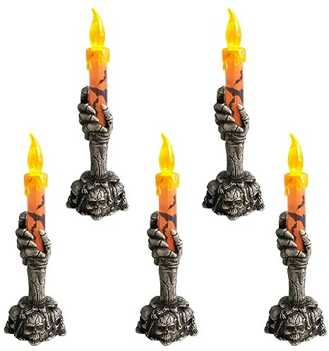 AMZLORD Halloween-Skelett-Kandelaber, 5 Stück Halloween Kandelaber Halloween Kandelaber Halter mit Licht `Halter Skeleton Skull Kerzenhalter LED Halloween Skeleton Kerzenlichthalter
