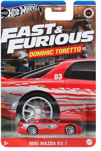 Hot Wheels Fast and Furious Dominic Toretto Auto 1995 MAZDA RX-7 Modell Die Cast Maßstab 1:64 - Länge 7 cm - HRW46