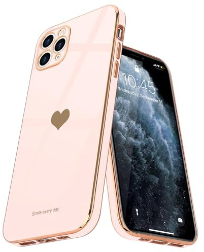 Teageo for iPhone 11 Pro Max Case Cute Heart Pattern for Women Girls Slim Luxury Bling Plating Soft TPU Anti-Scratch Shockproof Bumper Phone Case for iPhone 11 Pro Max, Light Pink