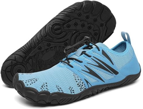 Mishansha Badeschuhe Herren Wasserschuhe Damen Schwimmschuhe Aquaschuhe Strandschuhe Barfußschuhe Neoprenschuhe Schnell Trocknend Surfschuhe mit Breiter Zehenbox Himmelblau EU Gr.46