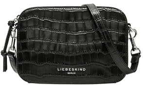 Liebeskind Berlin Umhängetasche Luka – Cross-Body Bag aus Leder mit verstellbaren Schulterriemen – kleine Schultertasche, Fächer mit Reißverschluss – Shoulder Bag, 14.5 x 20.5 x 7 cm,Black Croco