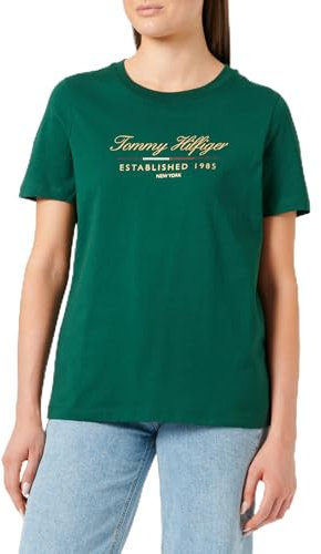 Tommy Hilfiger Femme Reg Script Graphic C-NK Ww0ww43502 T-Shirt À Manches Courtes, Vert (Ornamental Green), M EU