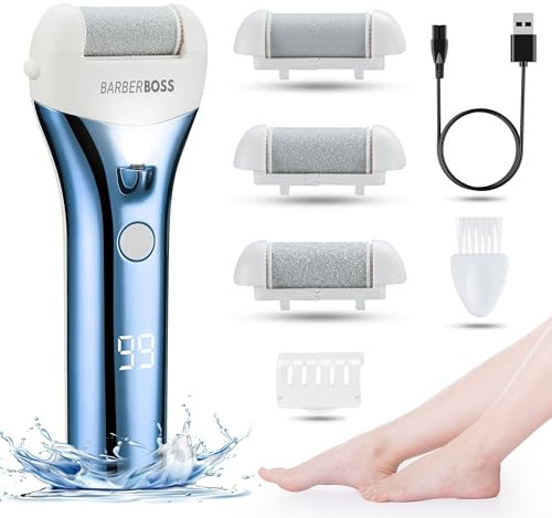 BarberBoss Electric Foot File Hard Skin Remover - Callus Remover, Foot Files for Hard Skin, Feet Hard Skin Remover Electric, Professional Pedicure Set for Feet (Blue)