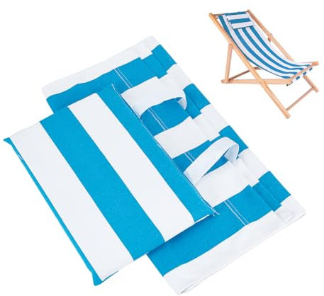 AHANDMAKER Strand-Sling-Stuhl-Ersatzstoff, Weißer Und Tiefblauer Strand-Sling-Stuhl-Ersatzstoff Aus Segeltuch Mit Kissen, Strand-Lounge-Stuhl-Bezüge Für Strandkorb (115x43x2.5 cm)