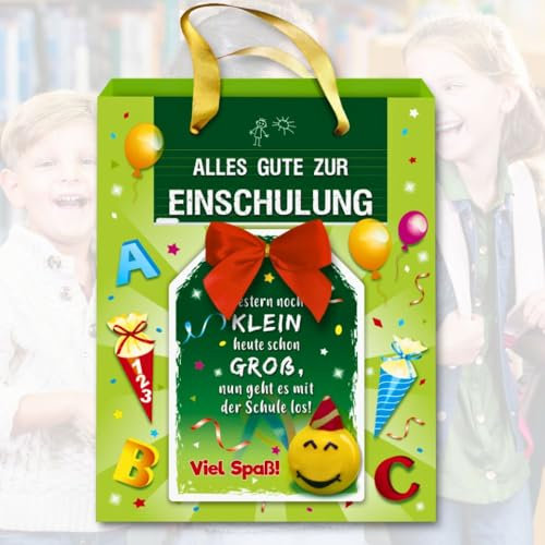 Geschenktüte - Alles Gute zur Einschulung - mit Glückwunschkarte als Einschulungsgeschenk | Geschenk zur Einschulung für Jungen und Mädchen | Geschenktasche mit Karte