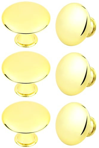HUGOLEM Runde Küchenschrankknäufe, Schrankgriffe, Möbelgriffe, Schubladengriffe, Handgriff, matt, goldfarben, 6 Stück