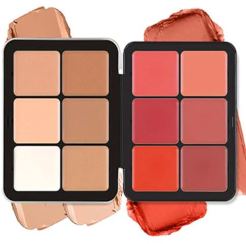 Palette de 12 couleurs d'anticernes et de fards à joues, longue tenue, résistante aux bavures, estompable, 2 en 1 fards à joues en crème au fini mat Palette de maquillage pour le visage (#01)
