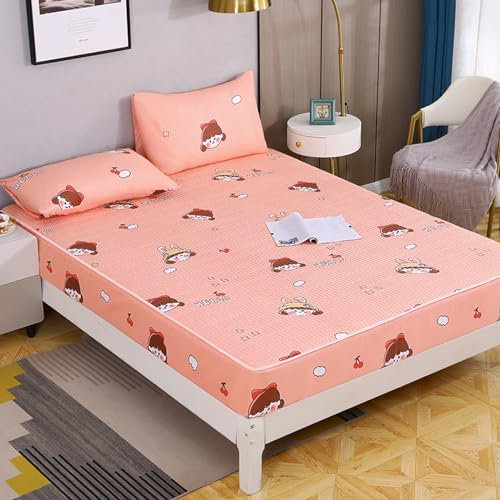 FOREPOTY Topper Spannbettlaken,Verdicktes, gestepptes, einfarbiges Spannbettlaken, Boxspringbettbezug mit Tiermuster für Kinderzimmer, Pink, 180 cm x 200 cm + 25 cm (1 Stück)
