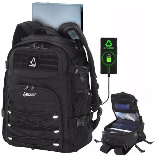 Aerolite Easyjet Max Size 32L Tactical Backpack Eco-Friendly Shower-Resistant Camping Hiking Trekking Travel Carry On Hand Cabin Luggage Flight Rucksack Bag 45x36x20cm Black