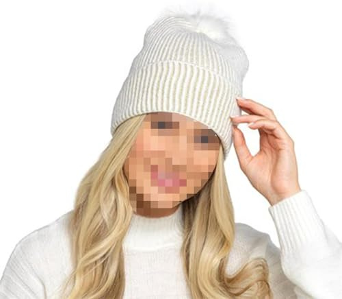A2Z Ladies Hat Soft Knitted Ribbed Beanie Pom Pom - Hat LH1154 Cream One Size
