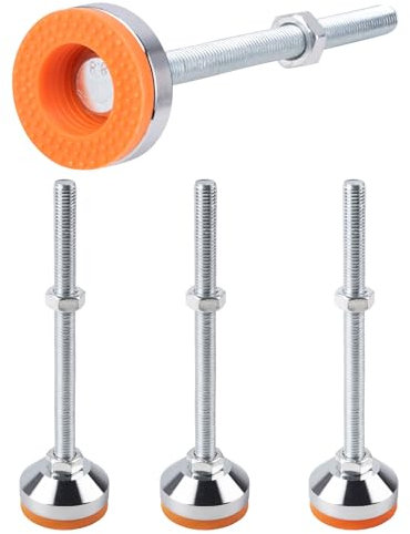 SPDYCESS 4 Pièces Pieds Réglables pour Meubles, M12×150mm×Ø50mm Filetage Très Résistant Acier Carbone Pied de Nivellement Ajusteur Niveleur Protecteur de Sol Reduire Le Bruit pour Machine Table