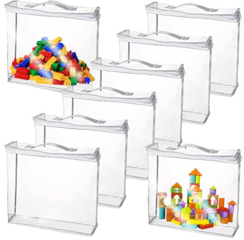 Afenau 8 Pcs Clear Storage Bags, 40x30x10cm Toy Storage Bags with Zipper, Waterproof Toys Storage Organiser, Toy Bags Storage for Kids, Toy Organizing Bags for Building, Blocks, Puzzles, Toys, Books