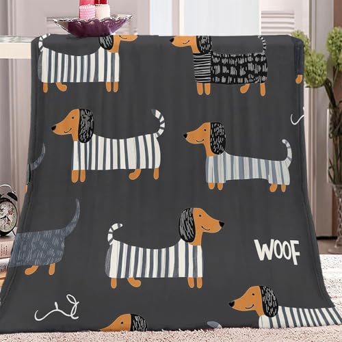 Cartoon-Tier Dackel Kuscheldecke Grau 150x200 cm Flauschig Decke Fleecedecke, Sofa Überwurfdecke, Wohndecke Warm Weich Sherpa Wolldecke, Gemütlicher Überwurf Für Bett und Couch