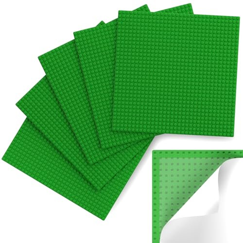 Classic Baseplates, Peel and Stick Base Plates for Building Bricks, Compatible with Major Brands, Self-Adhersive Base for Bricks 10 x 10, 6 Pack Green