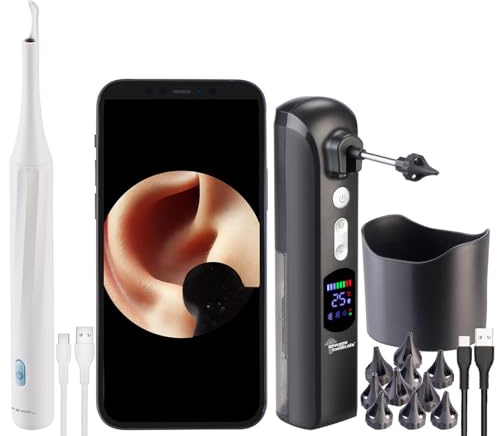newgen medicals Ohrenreiniger: Set: WLAN-Otoskop mit 5MP Kamera und elektrischer Akku-Ohrreiniger (Ohr Endoskop, Elektrische Ohrdusche, iPad)