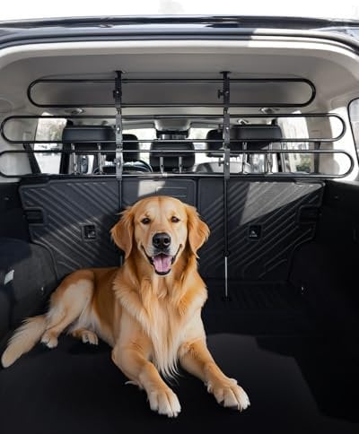 VEVOR Dog Car Barrier, Adjustable Universal-Fit Vehicle Pet Barrier for Cars, Trucks and SUVs, Easy to Install Dog Car Gate - Strong Metal Tubing Gate Divider, Keeps Pets off Passenger Seats, Black