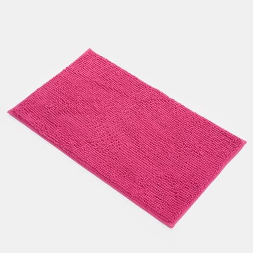 Brentfords Noodle Bath Mat Non-Slip Chenille, Extra Soft Long Bathroom Rug Super Absorbency Bright Pink Bathroom Rug Machine Washable Quick Dry Bath Rugs Foot Mat, 45x45cm