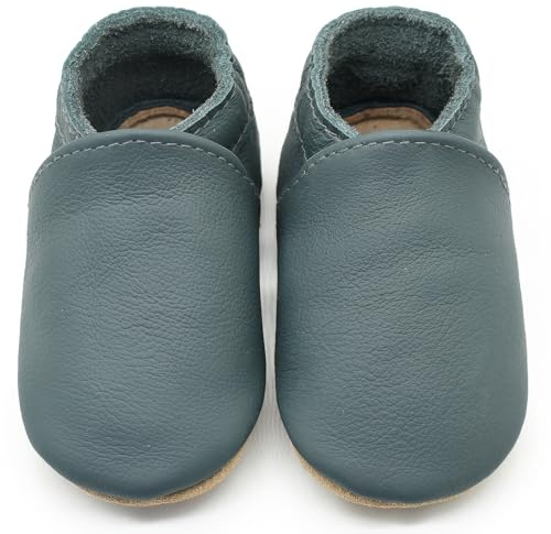 Aijoviko Genuine Leather Baby Booties Soft Sole Toddler Walking Shoes Flexible&Breathable Baby Slippers for First Walkers Boys Girls(Darkgreen 12-18months)