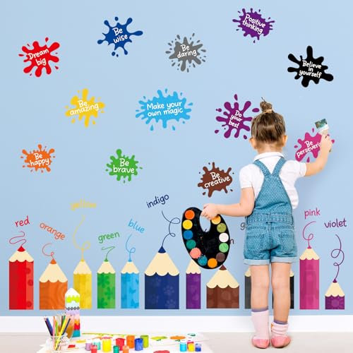 SHUCHING Wandtattoo Farben, Wandaufkleber Bunt Bleistift Inspirierende Zitate, Selbstklebend Wandsticker für Spielzimmer Kinderzimmer Babyzimmer
