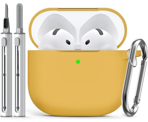 Inesore Compatible with AirPods 4 Case - Dark Yellow | Silicone Protective Case Cover for Apple Air Pod 4 (2024/ANC), Unisex Design, with Cleaning Kit