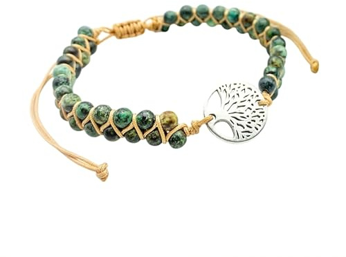 aninu Lebensbaum Armband Damen – mit Elefanten Patenschaft & Tracking-App | Tree of Life Anhänger, Naturstein Perlenarmband, Glücksbringer, Geschenk für Frauen & beste Freundin