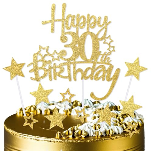 mciskin Gold Happy 30th Birthday Cake Toppers for Cake,Men Women 30th Birthday Decorations,Personalised 30 Cake Toppers,Gold Cake Decorations for Men Women Girls Boys Birthday Party Supplies