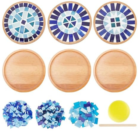 Sefdrert 1 Set DIY Mosaic Craft Kit for Adults Beginner,Blue Glass Mosaic Tiles Pieces with Blank Base Tray for Handmade Art Home