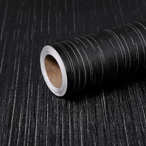 MeenJewe Black Sticky Back Plastic 40 x 300 cm Peel and Stick Wallpaper Self-Adhesive Contact Paper Waterproof Vinyl Removable Wall Paper for Bedroom,Cabinets,Living Room,Shelf Liner