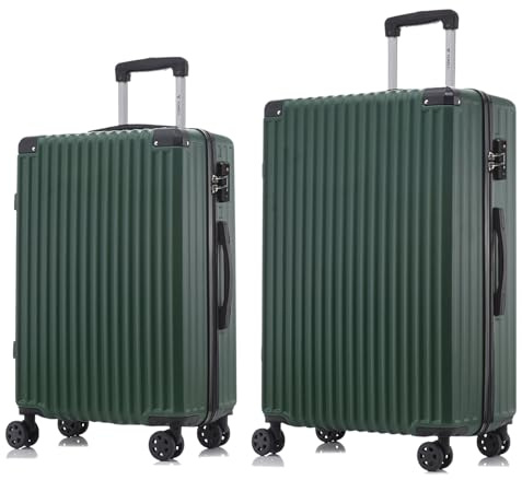 YONSLY Premium Reisekoffer TSA-Schloss,YKK-Reißverschluss Hartschalen-Koffer Trolley Kabinenkoffer Rollkoffer Suitcase Handgepäck 4 Rollen (Dunkelgrün, L-XL-Set)