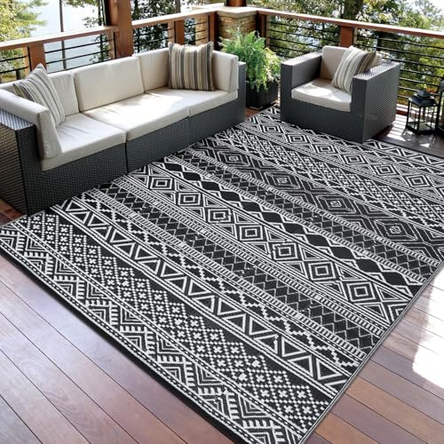 CAROMIO Outdoor-Teppich 270x360 cm Wasserdicht für Terrasse Große Strohmatte aus Kunststoff für Camping