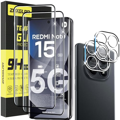 ZAXGLAR Pellicola Vetro Temperato per Xiaomi Redmi Note 15 5G, 2 Pezzi Pellicola Protettiva e 2 Pezzi Pellicola Fotocamera, Durezza 9H,Anti Graffio, Anti-Impronte Vetro Xiaomi Redmi Note 15 5G