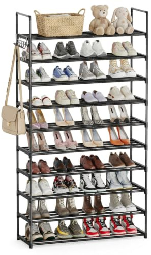 Orgahome Schuhregal 10 Ebenen, Metall Schuhständer, Schuhaufbewahrung, Schuh-Organizer, platzsparend, für bis zu 40-50 Paar Schuhe, stapelbar, Flur, schwarz