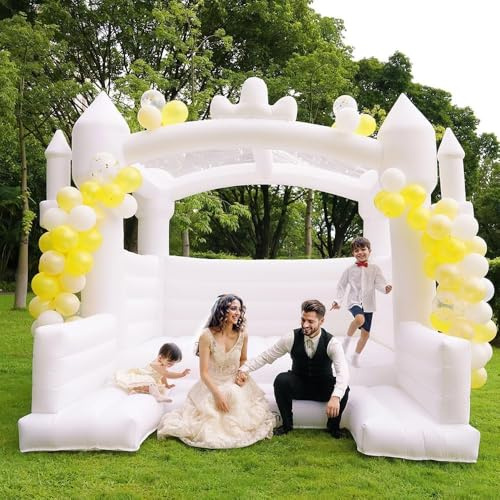 SportBob Castillo Hinchable Blanco casa de Rebote Castillo Inflable para niños 415×413×315 CM cm, con Trampolín Soplador Adecuado para Bodas Fiestas de cumpleaños Infantiles