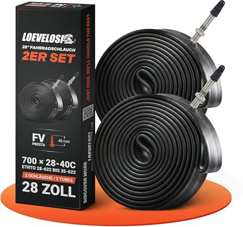 LOEVELOSI 2X Fahrradschlauch 28 Zoll mit Sclaverand Ventil 48mm - Fahrrad Schlauch SV Presta Französisches Ventil - ETRTO 28/40-622 2er Set Schläuche 700x28-40C Rennrad Gravel City Trekking E-Bike