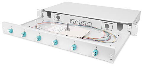 DIGITUS LWL Spleißbox 6 Kupplungen - LC - OM3 - 1HE - 19-Zoll - Multi-Mode Simplex - Mit Spleiß-Kassette - Rack-Einbau