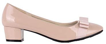 Women Low Block Heel Court Shoes Patent Ballerinas (Nude, 3), 4241-NUD-3