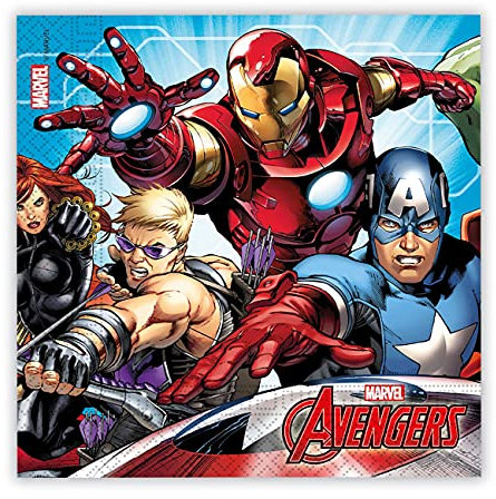 Procos 87967 - Papier-Servietten Mighty Avengers, 20 Stück, Größe 33 x 33 cm, 2-lagige Motiv-Servietten, Mundtuch, Party-Geschirr, Geburtstag, Mottoparty