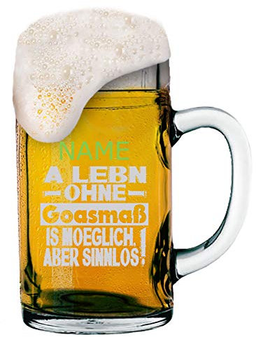 Goaßmaß Bierkrug 1 Liter mit Gravur von Logo + Namen Ihrer Wahl | individuell-gestalteter Goaßmaßkrug - MeinGlas (Motiv 03)