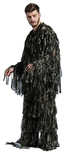 LEJUNJIE Camuflaje 3D Nieve Salvaje Cremallera Ghillie Traje Francotirador Caza Ropa Tiro de Avistamiento de Aves Tácticas Camuflaje Vida Silvestre Fotografía Ocultar