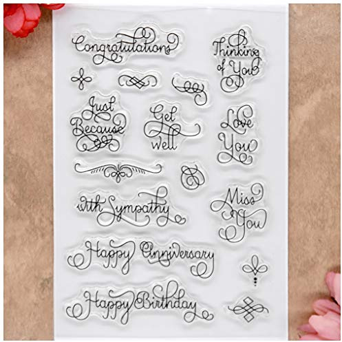 Kwan Crafts Transparente Stempel mit Aufschrift „Congratulations Love You Miss You Happy Anniversary“, für Grußkarten, Dekoration und Bastelarbeiten