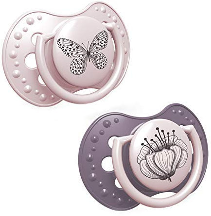 LOVI Mini ciuccio per neonati, 0-3 mesi, con ciuccio in silicone, senza BPA, punta dinamica, collezione Botanic, 2 pezzi, rosa
