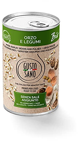 GUSTO SANO – ZUPPA PRONTA BIOLOGICA – LEGUMI E ORZO - Senza Sale Aggiunto - Legumi in scatola reidratati e lessati – Senza OGM – Comoda scorta da 6 confezioni x 400 gr.