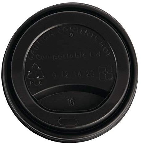 Fiesta Green Coffee Cup Lids 340 ml / 12 oz (Pack of 50), Black, Material: CPLA, Size: 17(H) x93(Dia) mm, Suitable for Temperatures Up To 100°C, BS EN13432 Certified, DS055