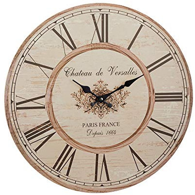 Cepewa Wanduhr hell Nostalgie Uhr Holz 45 cm Vintage Holzuhr Paris Antik Deko Design XXL (1 x XXL Wanduhr hell)