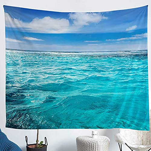 Loussiesd Ozean Themed Wandbehang Meer Drucken Wandteppich Für Kinder Jungen Mädchen Kinder Hawaiian Strand Tapisserie Ultraweiche Sommer Teal Ozean Decor Wandkunst 148x200cm
