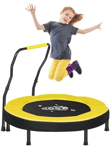 SONGMICS 3ft Kids Mini Trampoline with Handlebar, Toddler Jump Mat for Indoor and Outdoor Use, Max. Load 220 lb, Yellow USTR036Y01