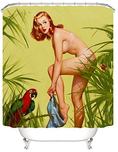 Rideaux de douche Salle de bain Motif femme sexy Tissu imperméable anti-moisissure Polyester Rideau de douche lavable avec crochets en plastique Décor à la maison pour baignoire-douche 180 x 200 cm
