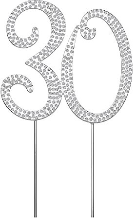 Silber Tortendeko Zahl 30 Kuchendeko,Glitzer Strass Tortenaufleger Cupcake Topper Tortenstecker Tortenaufsatz Zahnstocher Deko Zuckerfiguren für 30. Jahrestag Hochzeit Geburtstag Party Dekoration